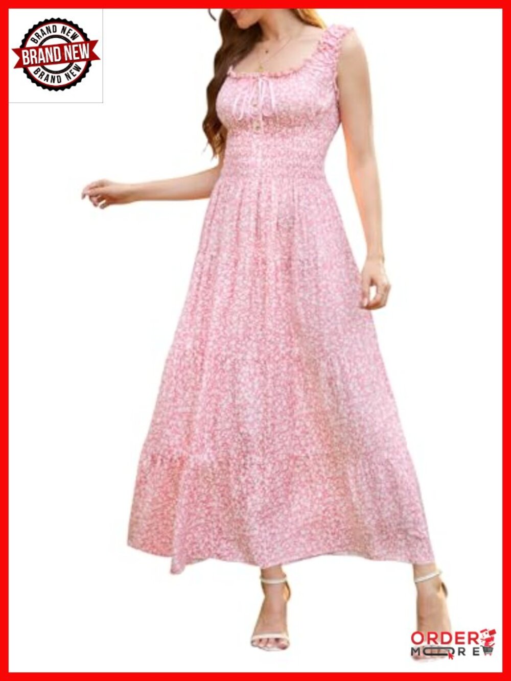 Boho Floral Sleeveless Maxi Sundress with Smocked Waist